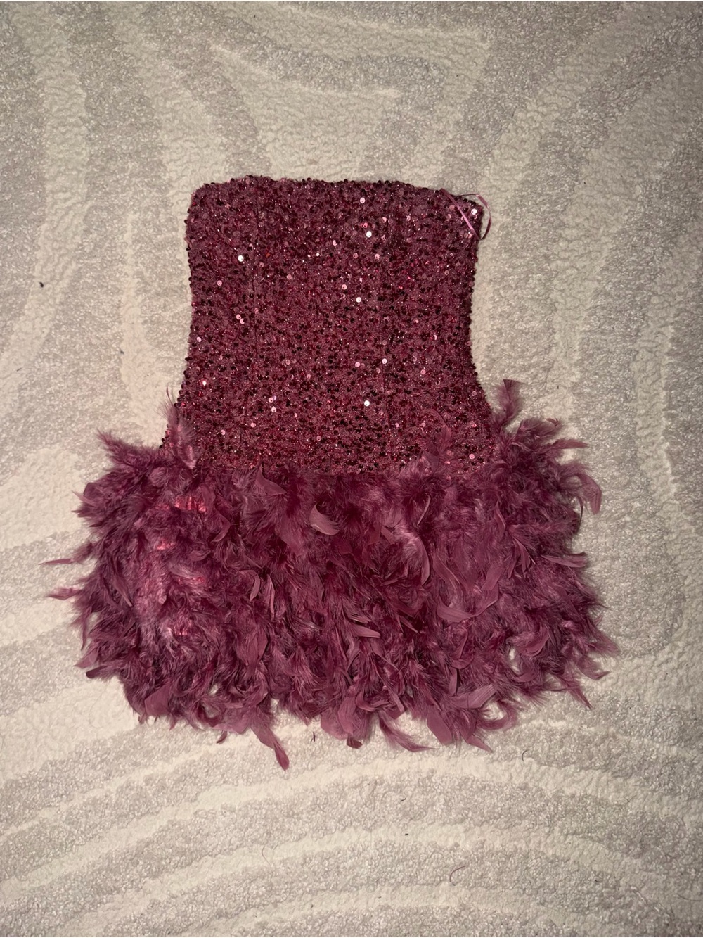 Fashion Nova Mauve Sequin Feather Mini Dress | XS | NWT